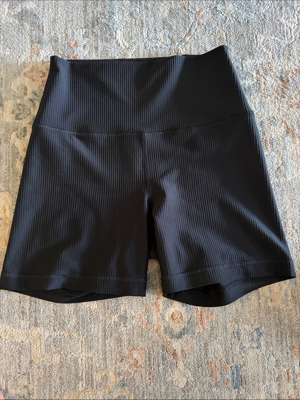 90 Degree By Reflex Black Ribbed High-Waist Bike Shorts